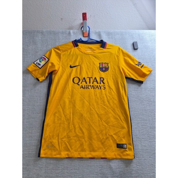 Nike Other - Nike Jersey Youth Large 12-13 Yellow FC Barcelona Away Qatar Airways Dri Fit